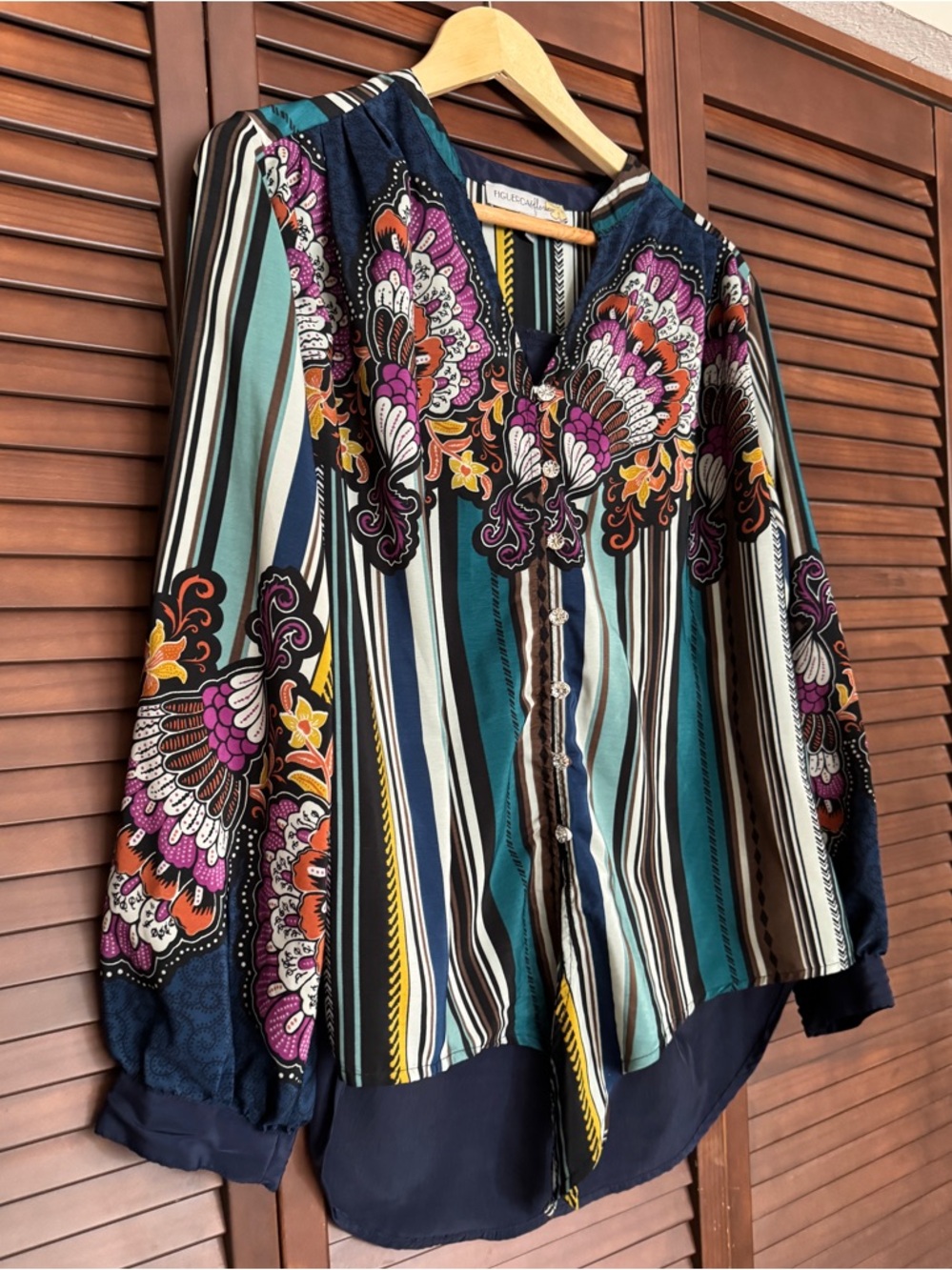 Figueroa & Flower Women's Size M Multicolor Striped V-Neck Button
Front Blouse - Picture 2 of 16